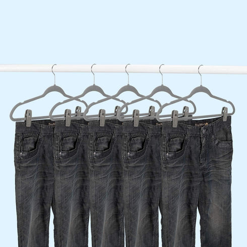 Grey Velvet Clips for Velvet Hangers - 20 PCS Gray Non Slip Velvet Hanger Clip, Pants Hanger Velvet Clips Fit for Slim Velvet Hangers, Clothes-pin...