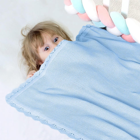 100% Cotton Baby Blanket Knit Lace Soft Warm Toddler Blanket,30 x 40 Inches?Sky Blue...
