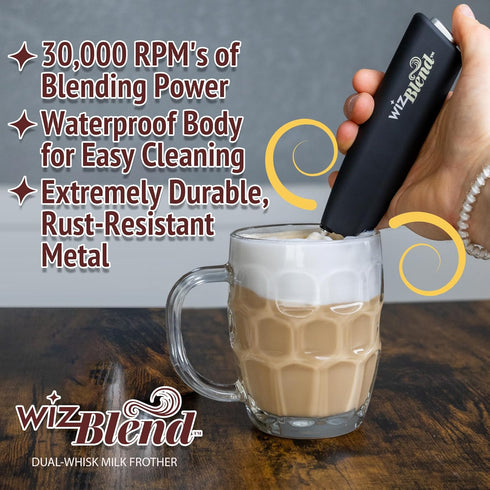 WizBlend Dual Whisk Milk Frother Wand - Powerful Handheld Frother - Electric Whisk Foam Maker for Coffee, Lattes, Cappuccino, Matcha, Hot Chocolat...
