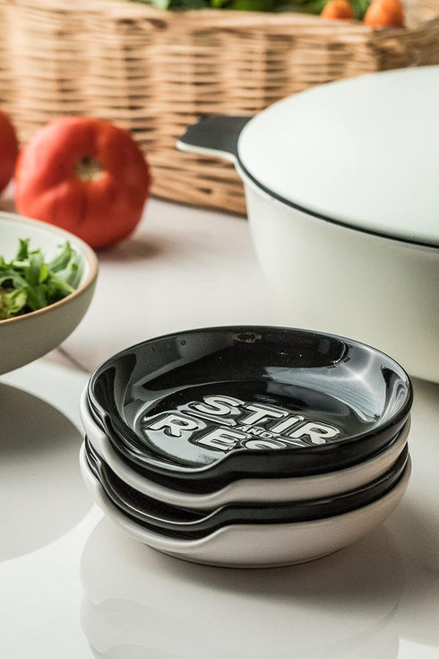 Spoon Rest for Kitchen Counter, 5 Inches Cooking Ladle Spatula Spoon Holder for Stove Top Utensil Rest for Countertop Deep Tray Black and White fo...