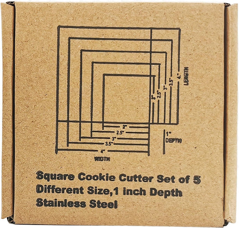 Square Cookie Cutter Set-5 Pack Stainless Steel Square Biscuit Molds Fondant Cake Cookie Cutter Set Pastry Mold-2",2.5", 3", 3.5",4"...