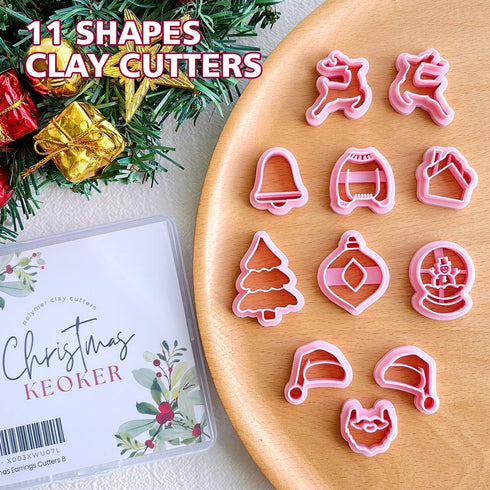 Keoker Christmas Polymer Clay Cutters, Polymer Clay Cutters for Earrings Christmas, 11 Shapes Christmas Clay Earrings Cutters, Winter Clay Cutters...