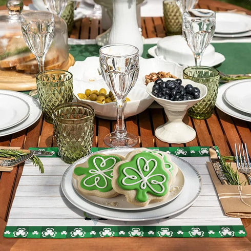 St. Patrick's Day Placemats Set of 6, Funny Irish Gnome Elf Hold Horseshoe Heat Resistant Placemat Waterproof Table Mats, Farm Wood Board Texture ...