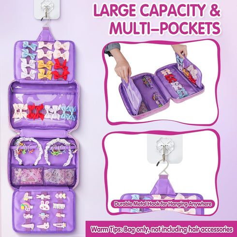 Hair Accessories Organizer, Shiny Bow Holder for Baby Girls, Travel Hair Storage Bag for Hair Clips, Headbands, Scrunchies and Hair Ties(Purple)...