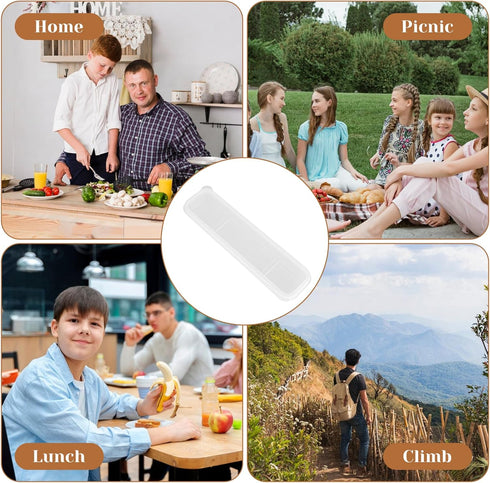 2Pcs Simple Utensil Holder with Lid, Portable Travel Tableware Storage Box Case for Cutlery Flatware, Foldable Plastic Silverware Holder Travel Ch...