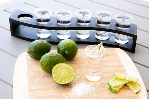LEMONSODA Shot Glass Set of Glasses with Wood Layered Base Tray - Shot Glasses for Whiskey, Tequila, Rum, Vodka - Shot Glasses - Housewarming Gift...