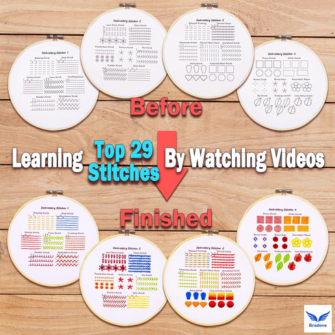 Bradove 4 Sets Embroidery Stitches Practice Kit, Embroidery Kit for Beginners with Embroidery Patterns, Beginner Embroidery Kit, Embroidery Kits f...