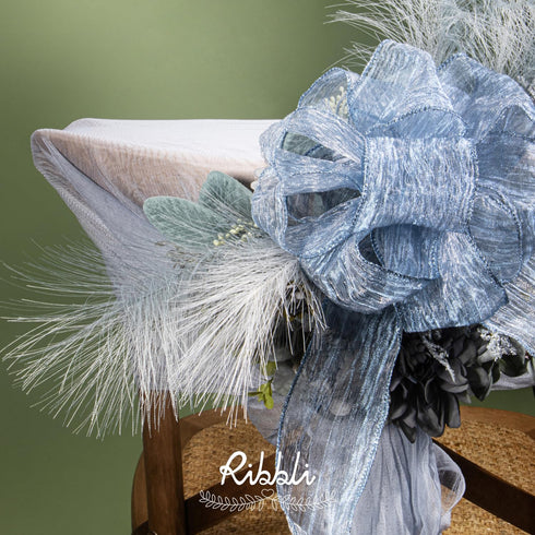 Ribbli Dusty Blue Crinkled Wired Ribbon 2.5 Inch with Metallic Wavy Christmas Ribbon for Cristmas Tree Topper Bow Wreaths Swags Gift Wrapping Wedd...