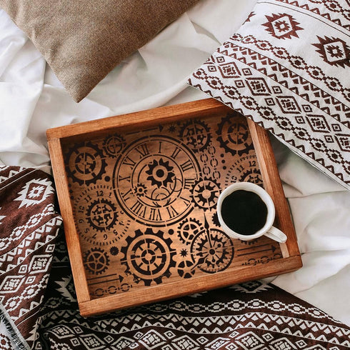 FINGERINSPIRE 3 Pcs Retro Gear Painting Stencil 11.8x11.8inch Reusable Steampunk Gear Steampunk Chain Key Pattern Drawing Template Gear Clocks Ste...