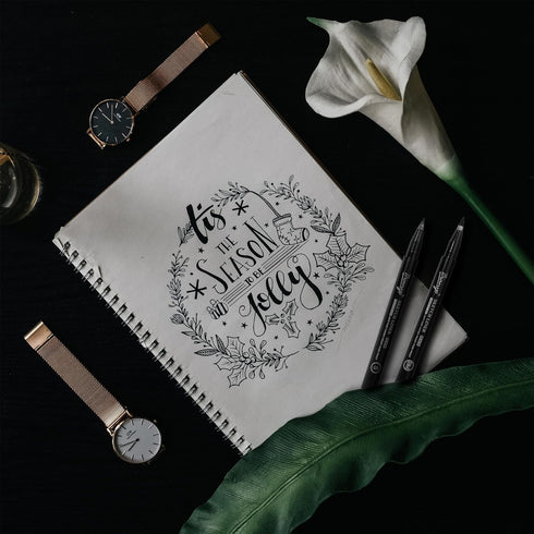 Bianyo Black Art Pen Set - 12 Assorted Sizes Fine Line Drawing, Upgraded Pigment Ink, Water-Resistant Archival Pens for Artists, Crafters, and Jou...