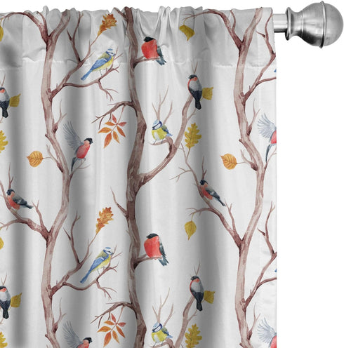 Ambesonne Autumn Window Curtains, Watercolor Birds on a Tree with Yellow Leaves During Fall Season, Lightweight Decor 2-Panel Set with Rod Pocket,...