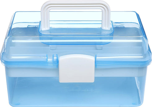 MyGift 10 Inch Portable First Aid Storage Box Transparent Blue Plastic Case, Tool Box, Sewing Box Organizer, Travel Kit Box with Removable Tray, C...