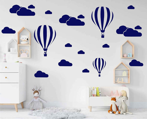 Giant Removable Vinyl 3D Hot air Balloons with Clouds Wall Decals DIY Wall Stickers Nursery Decor Kids Bedroom Art Decoration Girls Rooms Decal Ch...