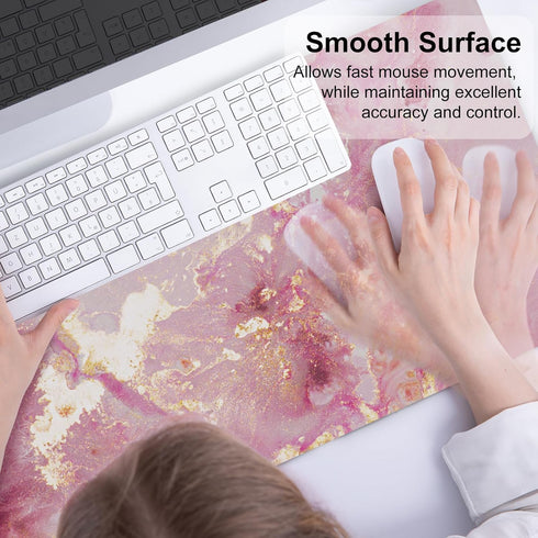 QIYI Large Mouse Pad, Cute Pink Desk Mat for Desktop, Women Girls PU Leather Waterproof Gaming, Rose Gold Marble Computer PC Laptop Protector Writ...