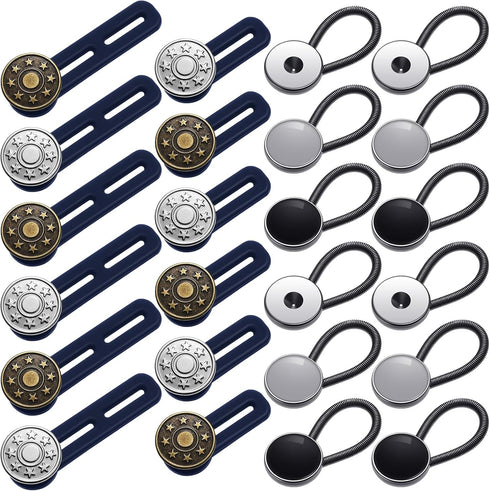 WILLBOND 24 Pcs Button Extenders for Jeans Include 12 Pieces Pants Waist Silicone 12 Pieces Metal Collar Extender Button for Women Men Extension 1...