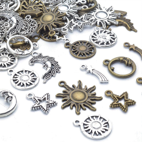 Aylifu About 80 Pieces Celestial Collection Charms, Mixed Sun Moon Star Meteor Charms Pendant Jewelry Findings for DIY Necklace Bracelet Earrings ...