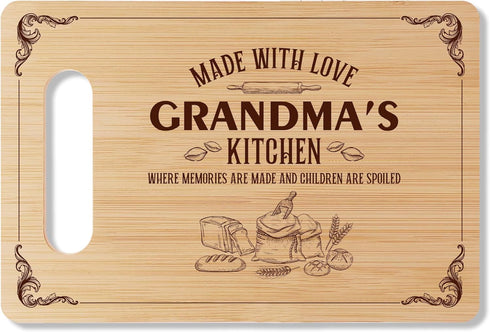 Grandma Bamboo Cutting Board Gift, Farmhouse Home Kitchen Decor, Bamboo Cutting Board With Warm Words, Grandma Birthday Gifts From Grandkids, Chri...