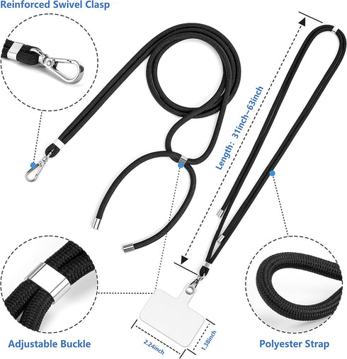 Black Universal Cell Phone Lanyard with Adjustable Strap - Phone Necklace Comfortably Around The Neck, Compatible with All Smartphones - Multipurp...