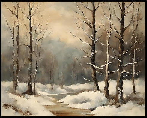 Posterizer 1 pcs-snowy jungle in winter in oil painting style-15-Landscape & Nature Art-GIft for Men Women Teens-Dining Room Decor- unframed wall ...