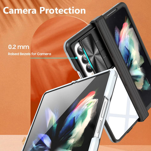 Wousunly Compatible with Samsung Z Fold 4 Case with Camera Lens Protector Slide Black,Phone Samsung Galaxy Z Fold 4 Case Silicone Transparent Shoc...