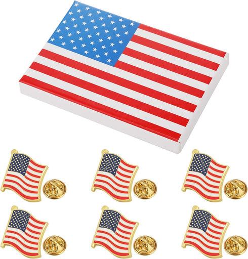 Exquisite American Flag Lapel Pin -The Stars and Stripes -Solid Metal Flag Lapel Pin-Gold Tone (6 Pins With Gift Box)...