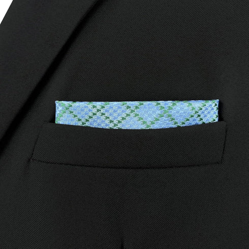 S&W SHLAX&WING Mens Pocket Square Checkered Green Azure Baby Blue Pattern for Suit Jacket Large...