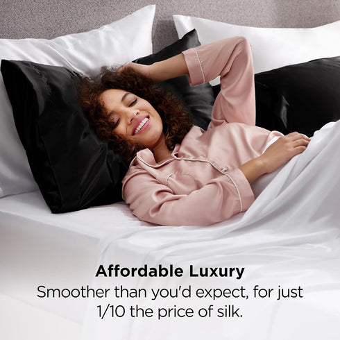 Bedsure Satin Pillowcase for Hair and Skin Queen - Black Silky Pillowcase 2 Pack with Envelope Closure, Similar to Silk Pillow Cases, Gifts for Wo...