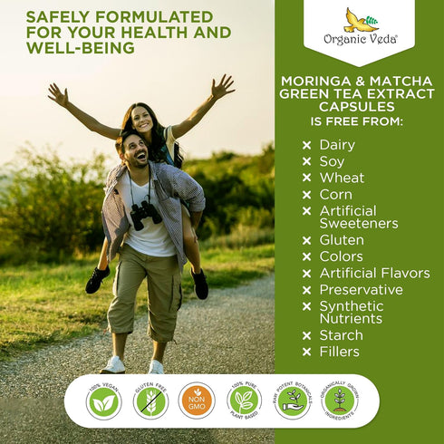 Organic Veda Moringa & Matcha Green Tea Extract Supplement with ECGC, Vitamin C & Antioxidant - Energy Boost & Metabolism Support Moringa Capsules...