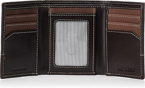 Timberland Men's Canvas & Leather Trifold Wallet, Dark Earth, One Size...