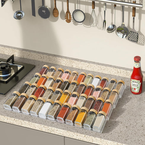 Spice Drawer Organizer 4 Tier, Acrylic Seasoning Organizer Rack, Clear Spice Rack Tray, Kitchen Seasoning Jars Drawers Insert (Jars Not Included/ ...