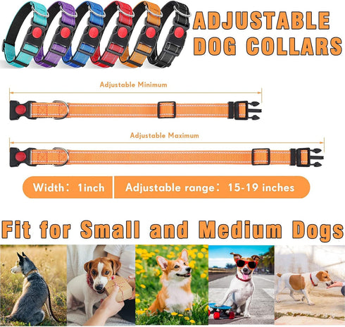 6 Pack Reflective Dog Collar with Safety Locking Buckle Soft Padded Breathable Nylon Pet Collar Adjustable Puppy Collar for Puppy Small Medium Lar...