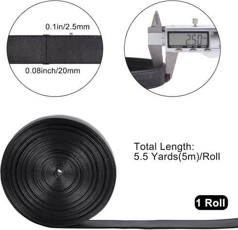 GORGECRAFT 5M Long Double Sided Leather Strips 20MM Wide Shoulder Bag Leather Strap Roll Black Smooth Leather String Flat Cord for DIY Crafts Clot...