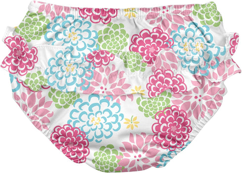 Ruffle Snap Reusable Absorbent Swimsuit Diaper-White Zinnia-4T...