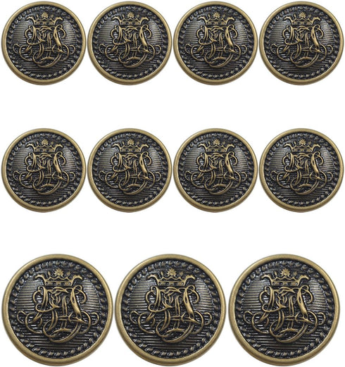 11 Pieces Vintage Antique Brass Metal Blazer Button Set - King's Crowned, Vine Crest - for Blazer, Suits, Sport(Bronze 15MM 20MM)...