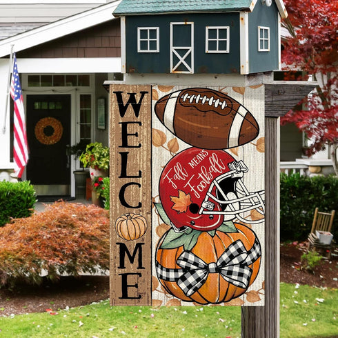 Fall Football Pumpkin Garden Flag Thanksgiving Garden Flag Autumn Welcome Yard Flag 12×18 Inch Double Sided Vertical Rustic Farmhouse Yard Seasona...