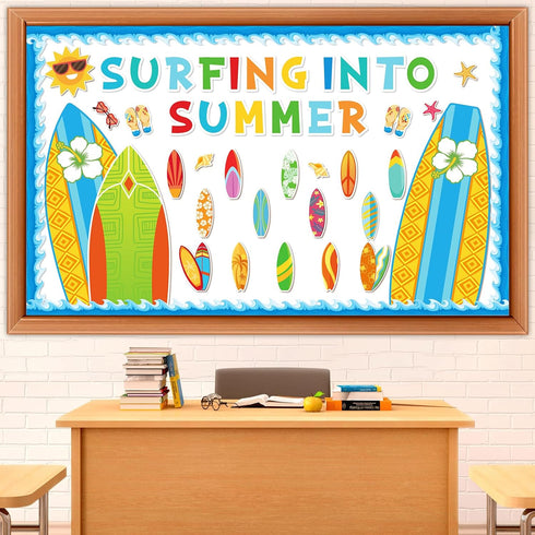 Summer Classroom Bulletin Board Decorations Surfboard Surfing Bulletin Board Set Surfing Into Summer Paper Cutouts for Surfboard Sign Teacher SCla...
