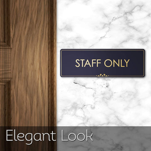 Staff Only Sign, Black/Gold, Engraved, 3" x 9", Fade Resistance, Indoor/Outdoor Use, USA MADE By My Sign Center...