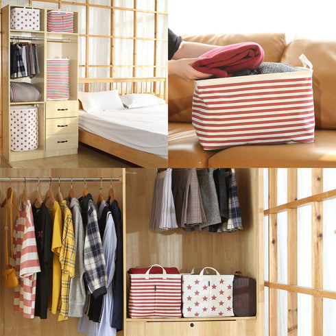 Sea Team Collapsible Canvas Fabric Storage Basket with Handles, Rectangle Waterproof Storage Bin, Box, Cube, Foldable Shelf Basket, Closet Organiz...