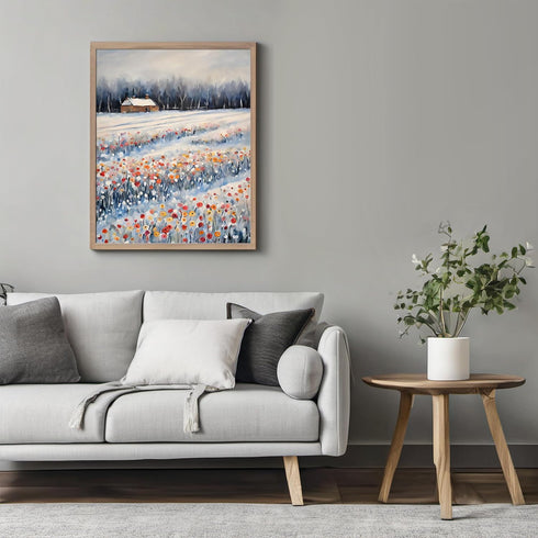 Posterizer 1 pcs-snowy winter flowers scene in oil painting style-11-Floral & Botanical Art-Landscape & Nature Art-Living Room Bedroom Decor- unfr...