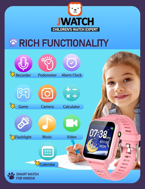 Kids Smart Watch for Boys Girls 6-12 with Pedometer Audio Book Camera Music Player Birthday Present Christmas (Pink...