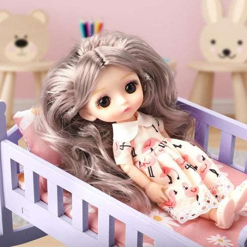 Baby Doll Crib, Wooden Baby Crib for Dolls, Doll House Furniture and Accessories Set, Small Baby Doll Crib Cradle, Baby Doll with Bed for Kids (Ba...