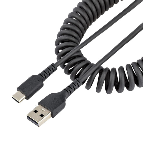 StarTech.com 3ft (1m) USB A to C Charging Cable, Coiled Heavy Duty Fast Charge & Sync USB-C Cable, USB 2.0 A to Type-C Cable, Rugged Aramid Fiber,...