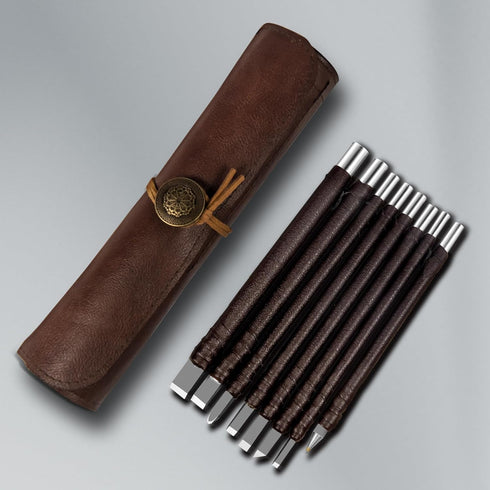 8 Pcs Tungsten Steel Chisel, Metal Engraving Tools, Chisel Set with Leather Sheath for Woodworking, Seal and Bamboo Carving...