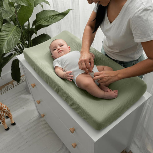 Muslin Fitted Changing Pad Cover, Extra Soft Diaper Changing Station Covers for Baby Girls Boys, Changing Pad Sheets Neutral by Comfy Cubs, Sage...
