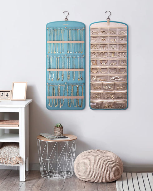 BAGSMART Hanging Jewelry Organizer, Necklace Holder Anti-tangle Earrings Rings Hanger with 20 Jewelry Bags Travel Storage Roll with Pockets Hang o...