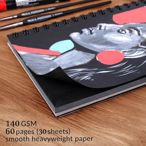 WA Portman Black Paper Sketchbook - 2-Pack A5 (6" x 8.25") Black Sketchbook for Drawing - Acid-Free 140 GSM 60 Pages (30 Sheets) Drawing Pad Journ...