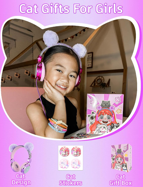 Kids Pom Headphones with Mic for Travel/Car/Plane,Added 85DB Limit Function&Shareport,Unicorns Gifts for Girls,On/Over Ear HD Stereo Wired Headset...