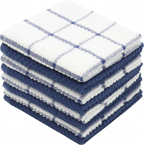Cotton Grid Dish Cloths, Terry Cleaning Rags, 12 x 12 Inches, Light and Soft, Quick Drying Dish Rags, 8pc/Set (Blue Multi)...