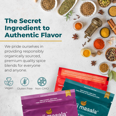 moji masala Indian Spice Kits – Palak Masala, Gobi Masala, Aloo Rasedar Spice Blend – Mixes for Authentic Indian Food at Home – Variety of Seasoni...