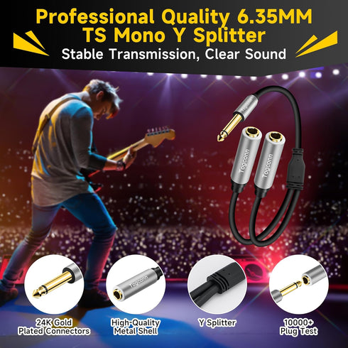 1/4 inch TS Mono Splitter Y Adapter, 6.35mm Mono Male to Dual 6.35 mm TS Mono Female Jack, Quarter inch Audio Speaker Splitter Converter Cable 1 F...